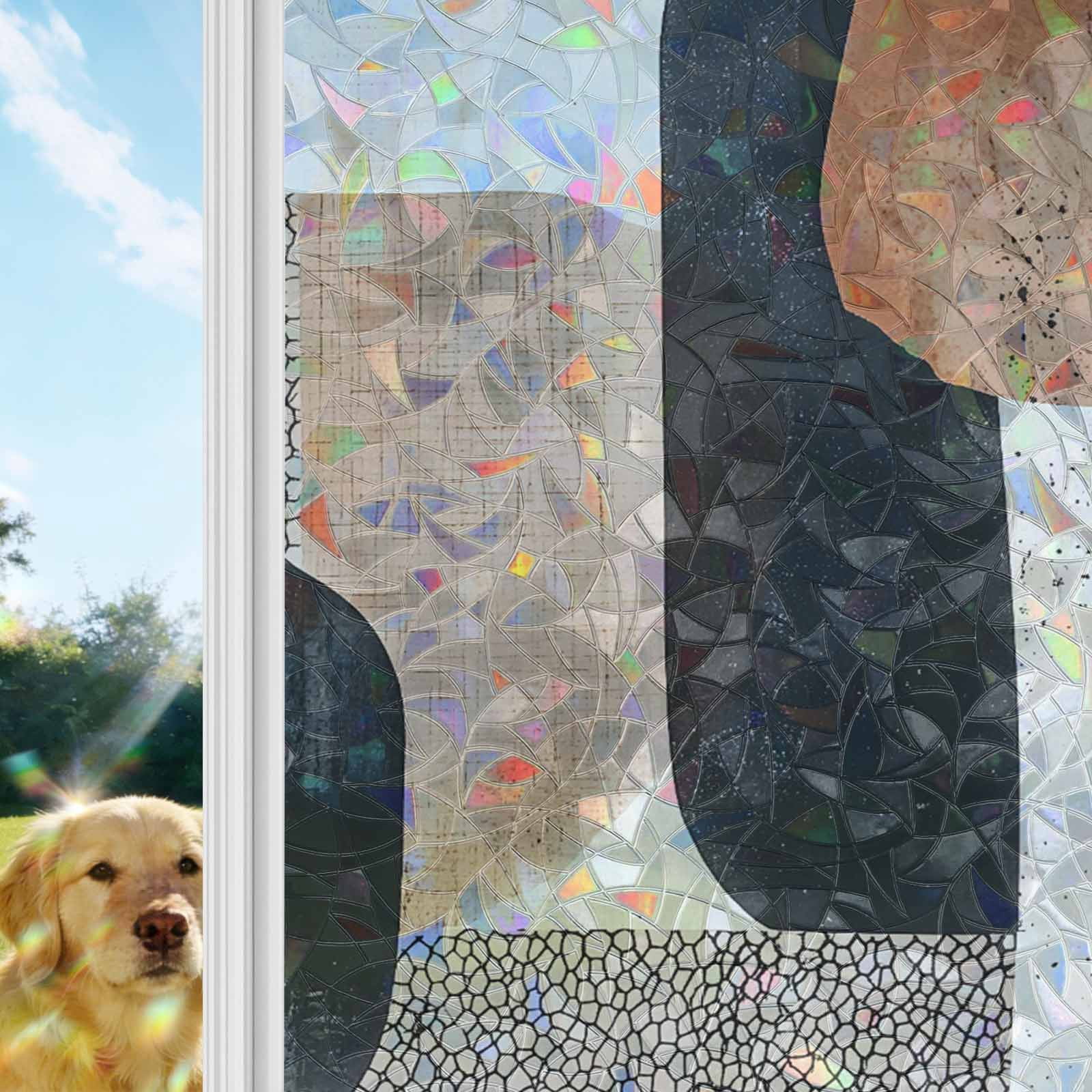 Black Brown Abstract Art Window Privacy Film Stain Glass,Reusable ...