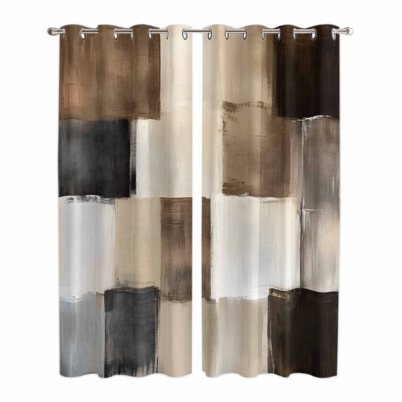 Black Brown Abstract Kitchen Curtains 84 Inch Length, Oil Painting Color Blocks Grommet Top Bedroom Living Room Curtains, Light Filtering Cafe Curtain Drapes 2 Panels Set 84''x84''