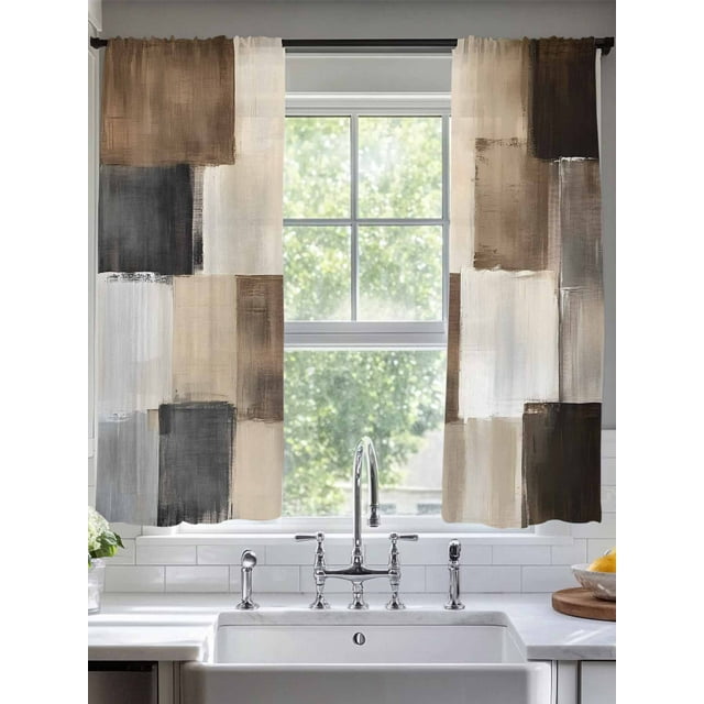 Black Brown Abstract Sheer Curtains for Living Room Bedroom Oil