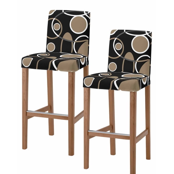 Black Brown Bar Stool Covers Set of 2, White Circle Modern Minimalist Geometric Stretch Washable Bar Chair Covers with Backs, Removable Pub Counter Height Chair Cover for Kitchen Dining Room Cafe