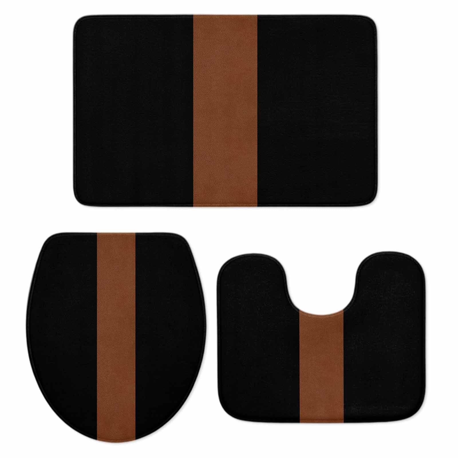 Black Brown Bath Mat 3 Piece Bathroom Rug Set, Contemporary Boho Modern Art Non Slip Bath Rug Contour Mat and Toilet Lid Cover, Absorbent Shower Mats Soft Bath Rugs and Mats Sets