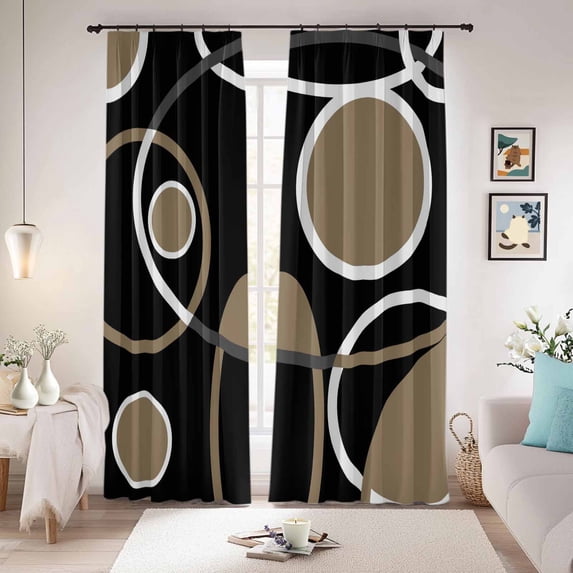 Black Brown Blackout Curtains for Bedroom/Living Room, Pinch Pleated Black Out Curtains, White Circle Modern Minimalist Geometric Room Darkening Window Drapes with Hooks 2 Panels, 39"x70"