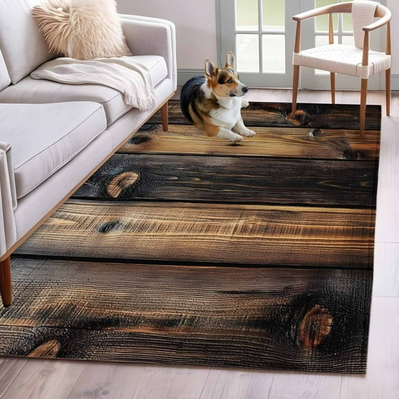 Black Brown Board Area Rug 4x6 Washable Rug Non Slip Vintage Chic Shabby Wooden Grain Large Area Rug Indoor Floor Carpet for Entryway Bedroom Kitchen Living Room Home Office Dining Room Nursery