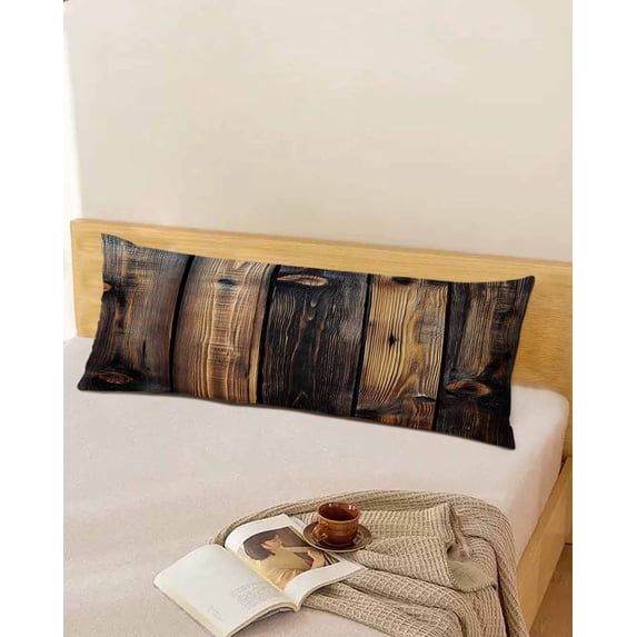 Black Brown Board Body Pillow Covers, Vintage Chic Shabby Wooden Grain Soft Breathable Throw Pillow Cases with Invisible Zipper, Decorative Pillowcase Pillows Protectors for Sofa Bed Couchair 20"x54"