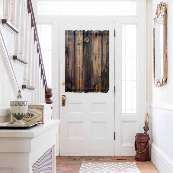 Black Brown Board Door Curtains for Door Window, French Sidelight Front Back Door Curtains With Tieback, Vintage Chic Shabby Wooden Grain Kitchen Rod Pocket Drapes Panel, 54"x40"
