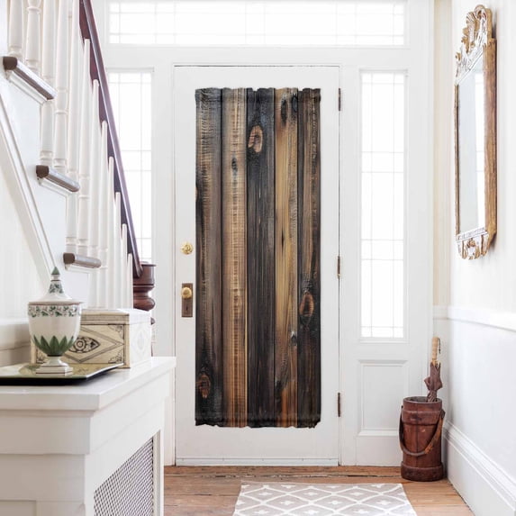 Black Brown Board Door Curtains for Door Window, French Sidelight Front Back Door Curtains With Tieback, Vintage Chic Shabby Wooden Grain Kitchen Rod Pocket Drapes Panel, 54"x72"