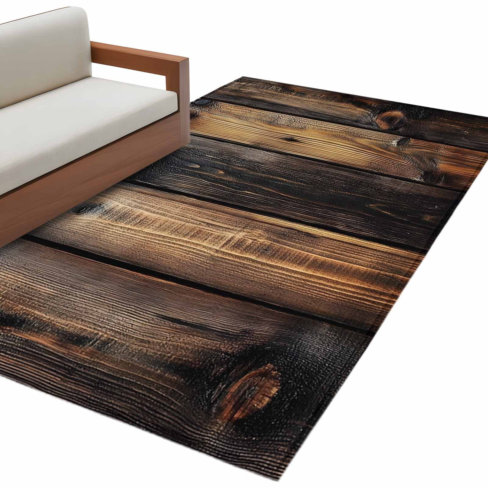 Wood Textile Rug Black Brown Board Large Area Rugs for Bedroom Living Room, Soft Non ...