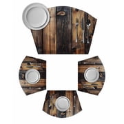 Black Brown Board Round Table Placemats Set of 2 Wedge Placemats, Vintage Chic Shabby Wooden Grain Place Mats for Dining Table Set Washable Mats Kitchen Decor for Indoor Outdoor Wipe Clean