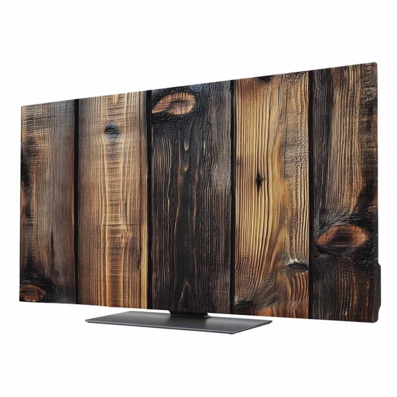 Black Brown Board TV Cover for 24 Inch Screen, Stretch Fabric Dustproof TV Display Protector, Vintage Chic Shabby Wooden Grain Elastic Slipcover Monitor Cover for Indoor Desktop Computer 20.9"x11.8"