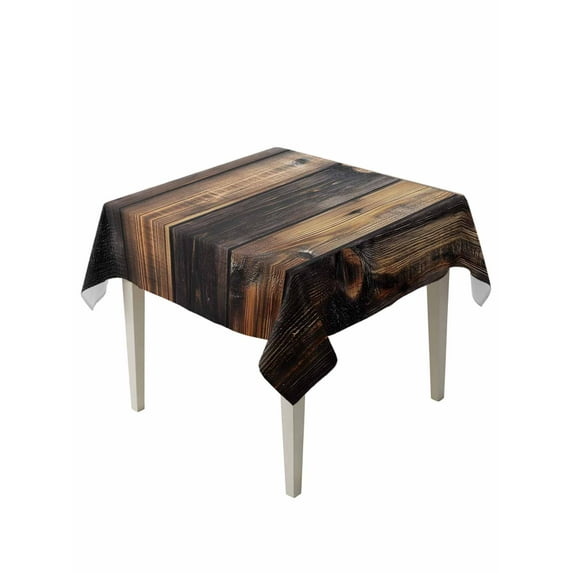 Black Brown Board Table Cloth, Vintage Chic Shabby Wooden Grain Waterproof Tablecloth for Square Tables, Reusable Washable Fabric Table Cover for Restaurant Kitchen Dining Tables 54"x54"