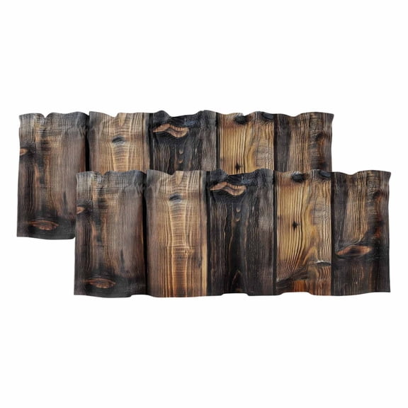 Black Brown Board Valances for Windows, Decorative Rod Pocket Window Valance Curtains, Vintage Chic Shabby Wooden Grain Short Curtain Drapes for Kitchen/Bathroom/Living Room, 2 Panels, 42" W x 18" L
