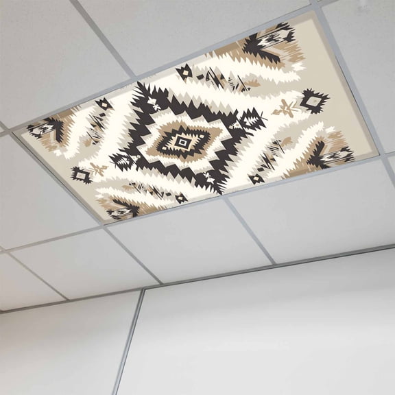 Black Brown Boho Magnetic Fluorescent Light Covers for Ceiling Lights 2 x 4 Feet, Southwestern Geometric Ethnic Office Classroom Kitchen Drop Ceiling Light Covers Lighting Filters Shade Panel 1 Pack