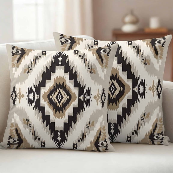 Black Brown Boho Outdoor Waterproof Throw Pillow Covers 20x20 Set of 2, Southwestern Geometric Ethnic Decorative Pillowcases Cushion Pillowcase for Couch Sofa Patio Outside Pillow Protector