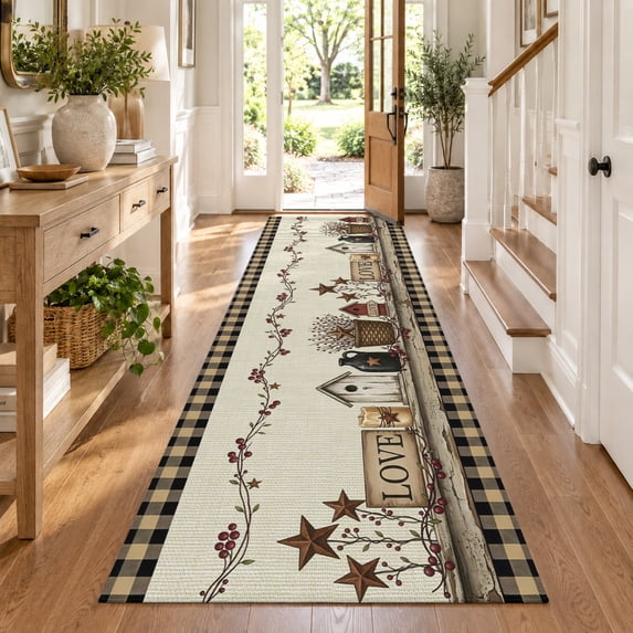 Black Brown Buffalo Check Hallway Washable Runner Rug 2x6 Rustic House ...