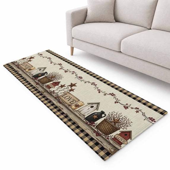 Black Brown Buffalo Check Runner Rug 2'x6', Rustic House Berry Vine ...