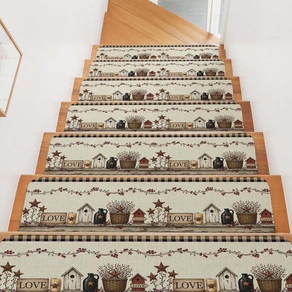 Black Brown Buffalo Check Stair Treads Non Slip for Steps Rustic House Berry Vine Star Beige 15 Pcs Reusable Adhesive Stair Runner Mats for Dogs Elders Carpet Treads Rugs for Staircase 8x30 In