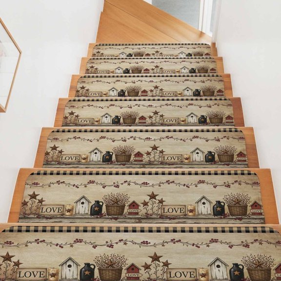 Black Brown Buffalo Check Stair Treads Non Slip for Steps Rustic House Berry Vine Star Brown 15 Pcs Reusable Adhesive Stair Runner Mats for Dogs Elders Carpet Treads Rugs for Staircase 8x30 In