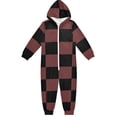 thumbnail image 1 of Black Brown Checked Pattern One Piece Pajamas Soft Jumpsuit Cozy Sleep and Play Romper Zipper and Pockets 7-8T, 1 of 8
