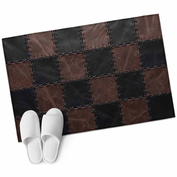 Black Brown Checkered Bathroom Rug Washable 2x3 Entryway Rug Non Slip Modern Farmhouse Plaid Wooden Front Door Mat Low Pile Indoor Doormat Throw Floor Carpet for Kitchen Bedroom Entrance