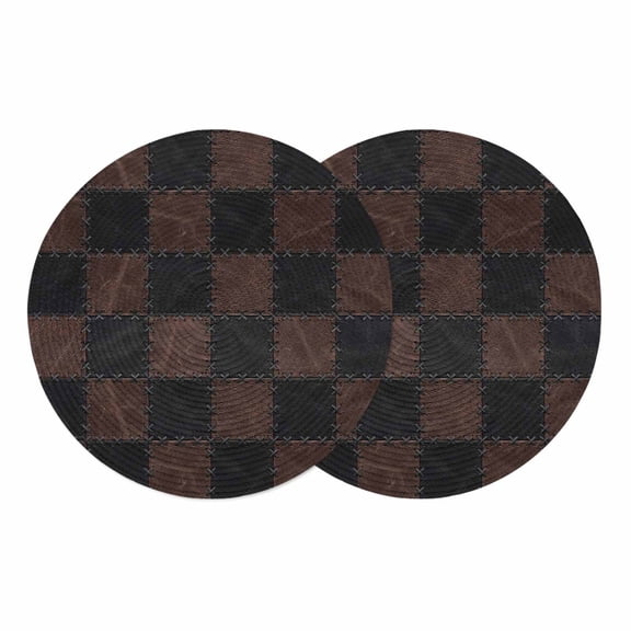 Black Brown Checkered Round Placemats Set of 2 Modern Farmhouse Plaid Wooden Place Mats Indoor Woven Table Mats Washable Heat-Resistance Braided Dining Table Placemats for Kitchen Party Decor 13 Inch