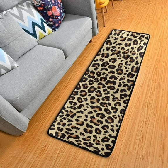 Black Brown Cheetah Leopard Kitchen Rug Runner Rug Doormat Bath Mat Area Rug Non-Slip Carpet for Kitchen Living Bedroom 72 x 24 Inch