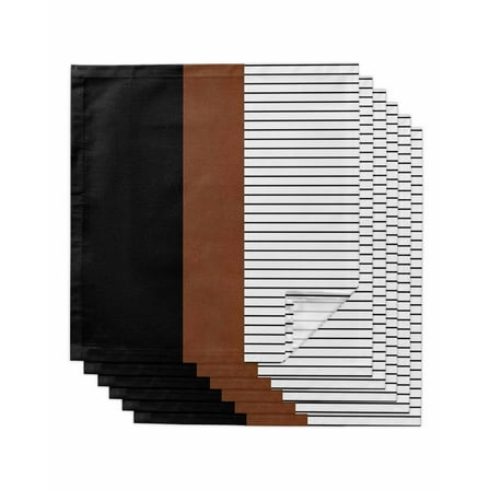 Black Brown Cloth Napkins Washable Set of 6, Contemporary Striped Boho Art Reusable Dinner Table Napkins Cloth Bulk for Weddings Kitchen Restaurants Hotel Events Parties 20 x 20 Inch