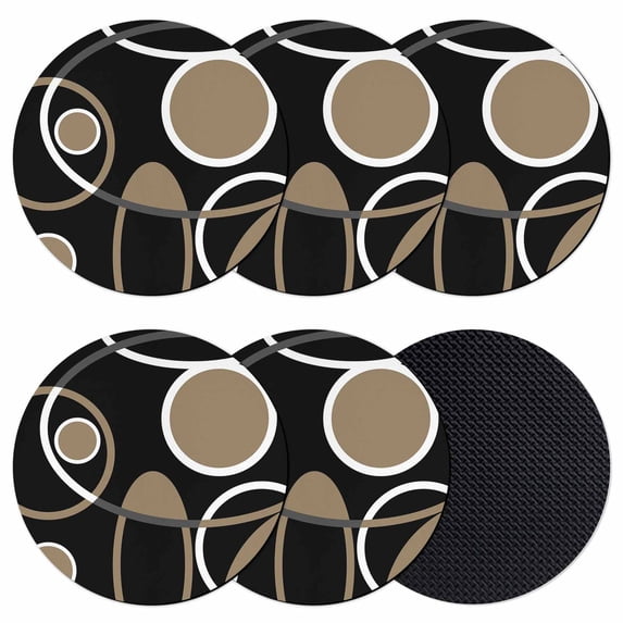 Black Brown Coasters Set of 6, Absorbent Coasters for Drinks, White Circle Modern Minimalist Geometric Coaster for Desk Coffee Table Protection, Home Decor House Warming Gifts 4"