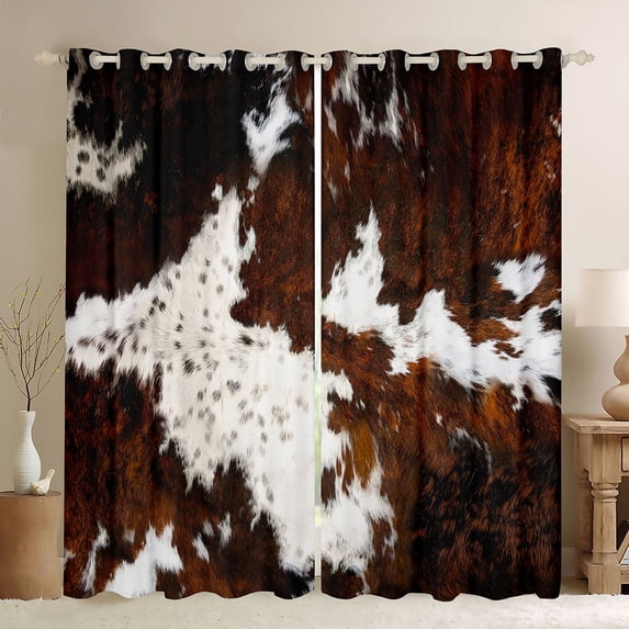 Black Brown Cowhide Curtains & Drapes,Milk Cow Print Window Curtains,Rustic Farm Animals Blackout Curtains,Bull Cattle Wild Animal Skin Window Treatments Boho Aztec Decor