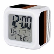 Black Brown Digital Alarm Clock for Bedrooms, Smart LED Alarm Clock with 7 Color Changing Night Light, Contemporary Striped Boho Art Silent Wake Up Clocks for Sleep Study Cooking 3.2x3.2