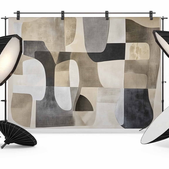 Black Brown Geometric Backdrop for Photoshoot, Photography Photo Studio Background Wall Backdrop, Modern Abstract Textured Back Drop Banner Panel for Portraits Wedding Live Streaming Decor 7x5Ft