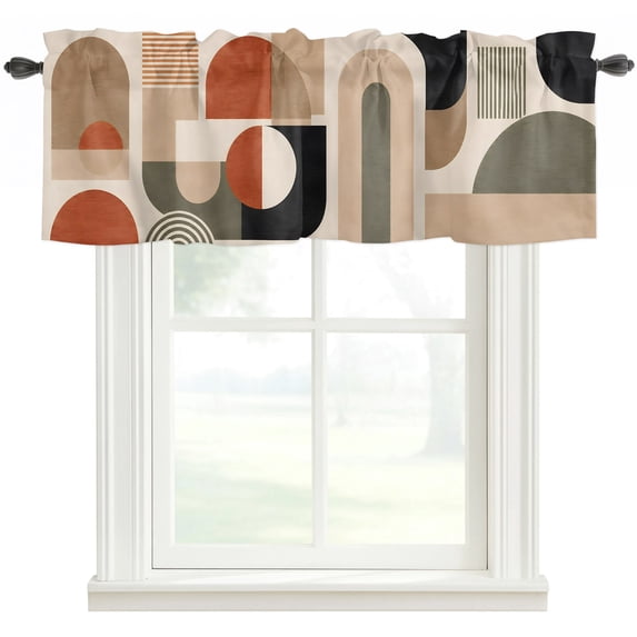 Black Brown Geometric Kitchen Valances for Windows, Middle Century Abstract Boho Lines Bathroom Window Valances 54x18 Inch Rod Pocket Window Treatments Valance Curtains for Living Room Bedroom Decor