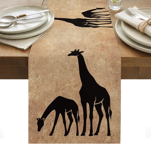 Black Brown Giraffe Table Runner Vintage Art Animals Silhouettes Tablerunners 13 x 36 Inch, Table Decorations Tabletop Scarf for Summer Gathering Holiday Farmhouse Kitchen Dining Decor