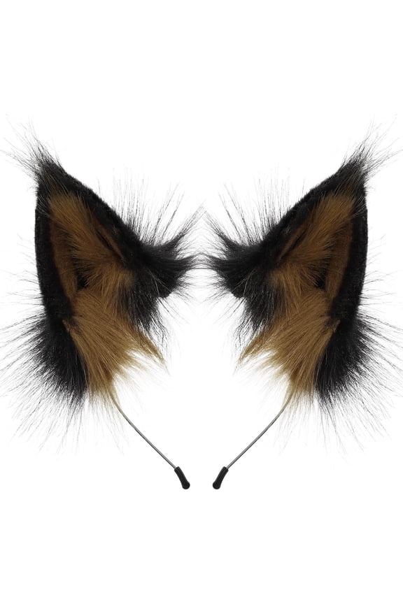 Black Brown Gradient Faux Fur Wolf Ear Headband Fluffy Animal Cosplay Hair Accessory