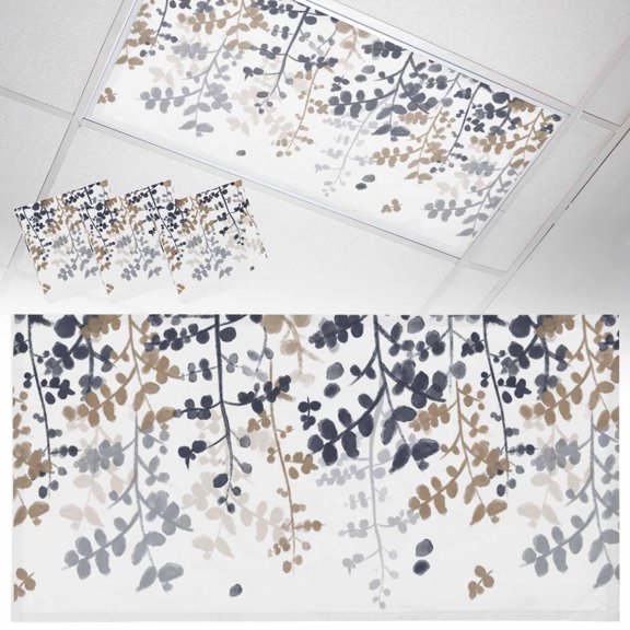 Black Brown Gradient Leaf Fluorescent Light Covers Rustic Eucalyptus Leaves Farm Plants Magnetic Light Filters Ceiling Lighting Panel Shade for Classroom Office Home 2 x 4 ft, 3 Pack