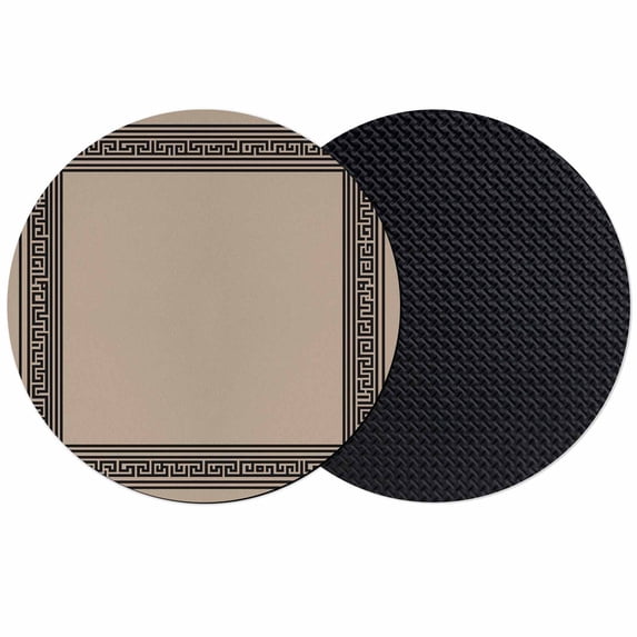 Black Brown Greek Key Coasters Set of 2, Geometric Greece Ancient Farmhouse Geo Absorbent Coasters for Drinks, Coaster for Bar Office Dining Coffee Table Accessories Decor,Non Slip Round Desk Coaster