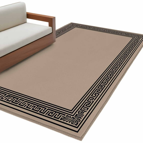 Black Brown Greek Key Large Area Rugs for Bedroom Living Room, Soft Non Slip Carpet Bedside Rug, Geometric Greece Ancient Farmhouse Geo Rectangular Floor Cover Kitchen Accent Rug 3'x5' for Office