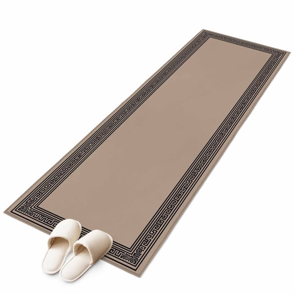 Black Brown Greek Key Runner Rug 2x6 Washable Kitchen Rug Non-Slip Lightweight Thin Soft Low Pile Bathroom Runner Geometric Greece Ancient Farmhouse Geo Carpet for Hallway Laundry Room Bedroom