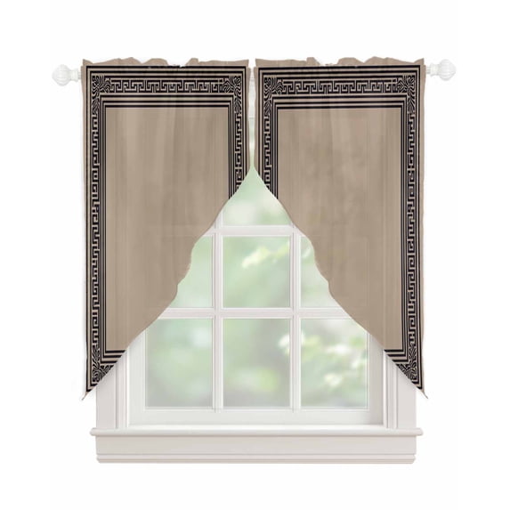Black Brown Greek Key Swag Valances for Windows, Geometric Greece Ancient Farmhouse Geo Rod Pocket Sheer Valances for Windows, Swag Toppers Light Filtering for Kitchen Living Room 2 Panels 36''x63''