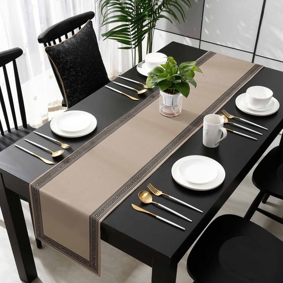 Black Brown Greek Key Table Runner 72 Inches Long - Geometric Greece Ancient Farmhouse Geo Kitchen Dining Burlap Linen Tablerunner for Small/Round/Square/Wedding/Coffee/Dining Table Party 13 x 72