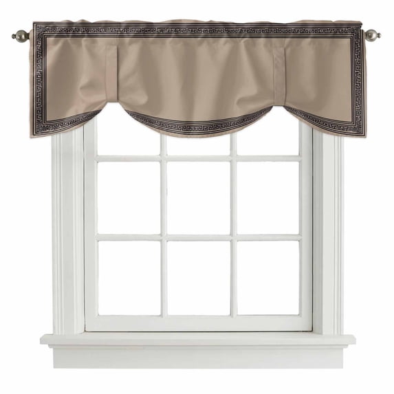 Black Brown Greek Key Tie Up Valance Curtains for Windows, Kitchen Curtains Window Treatments, Geometric Greece Ancient Farmhouse Geo Short Window Shades Valances for Bedroom Bathroom Cafe 42"x18"