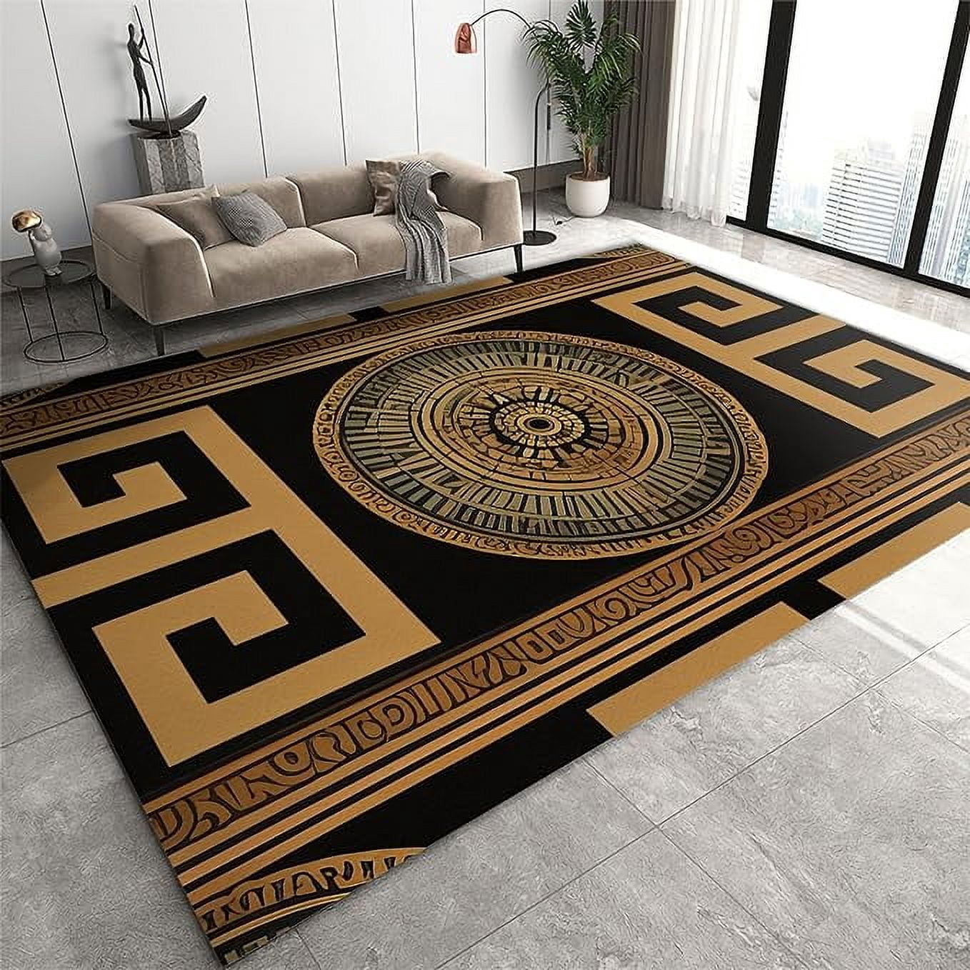 Black Brown Key Area Rug, Retro Abstract Luxury Rugs For Living Room ...