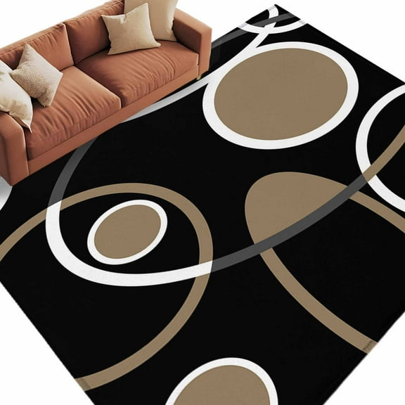 Black Brown Large Area Rugs for Bedroom Living Room, Soft Non Slip Carpet Bedside Rug, White Circle Modern Minimalist Geometric Rectangle Floor Cover Kitchen Accent Rug 8'x10' for Dining Room/Office