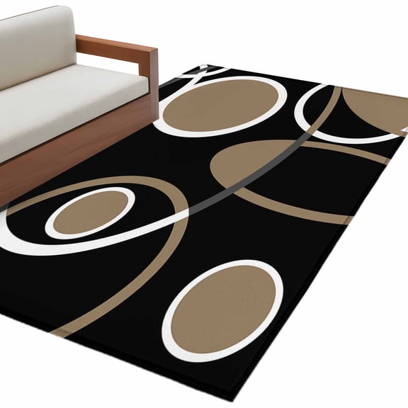 Black Brown Large Area Rugs for Bedroom Living Room, Soft Non Slip Carpet Bedside Rug, White Circle Modern Minimalist Geometric Rectangle Floor Cover Kitchen Accent Rug 2.7'x5' for Dining Room/Office
