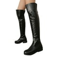 thumbnail image 1 of Black Brown Leather Knee High Boots Women Back Zipper Dressy Over the Knee Booties Round Toe Chunky Heel Thigh High Tall Boots, 1 of 7