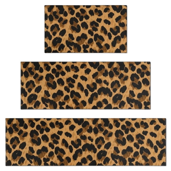 Black and Brown Leopard Print Kitchen Rugs Set Of 3, Non Slip Washable Kitchen Runner Rugs, Decorative Floor Mats for Sink Laundry and Home Use, 17"x30" + 17"x47" + 17"x59"