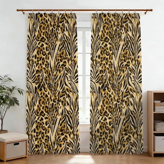 Black and Brown Leopard Print Pinch Pleat Semi Sheer Linen Curtains ...