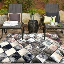Black Brown Moroccan Diamond Modern Abstract Outdoor Rug For Patio Balcony Deck Garden Porch Waterproof Non Skid Outside Carpet Camping Area Rug 5x7ft