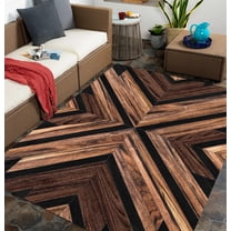 Black Brown Moroccan Modern Wood Indoor Outdoor Area Rug for Patio Deck Balcony Deck 3D Illusion Carpet Floorcover Camping Garden Waterproof Non Skid Rug 2'x3' Washable Mat