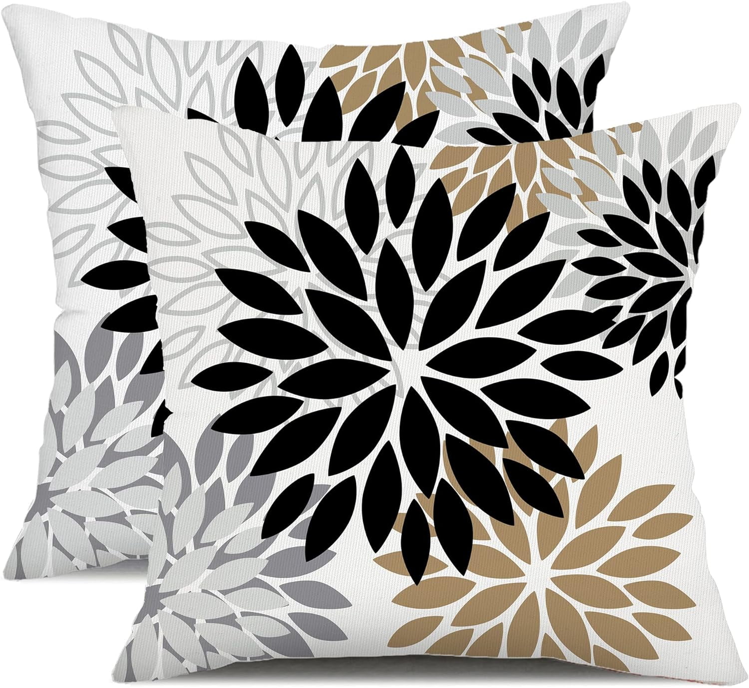 Black Brown Outdoor Pillow Covers 18x18 Inch Set of 2 White Gray Flower ...