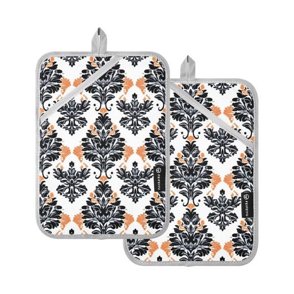 Black Brown Pattern Oven Mitts Pot Holders 2 pcs Heat Resistant for Kitchen Baking Grilling
